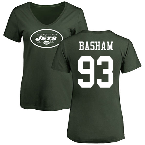 New York Jets Green Women Tarell Basham Name and Number Logo NFL Football #93 T Shirt->women nfl jersey->Women Jersey